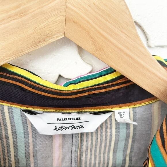& Other Stories Striped Satin Pointed Collar Front Button Up Shirt Size 4 - Picture 5 of 7